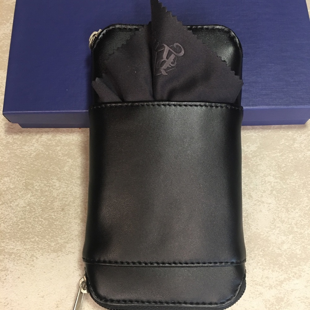 Black leather double pocket device case